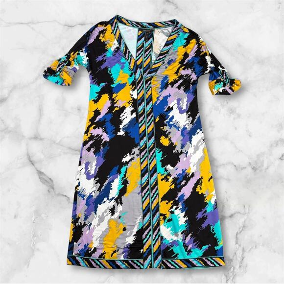BCBGMaxAzria Dresses & Skirts - BCBG Max Azria Brushstroke Stretch Dress Dolman Sleeve XS Excellent